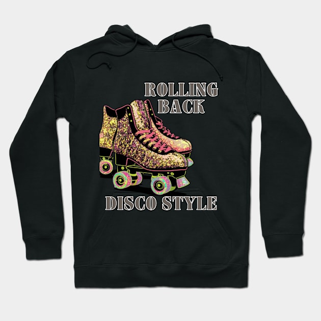 1980s Era Roller Skates Rolling Back Disco Style Gold Glitter Skates, 80s skating Hoodie by MugMusewear